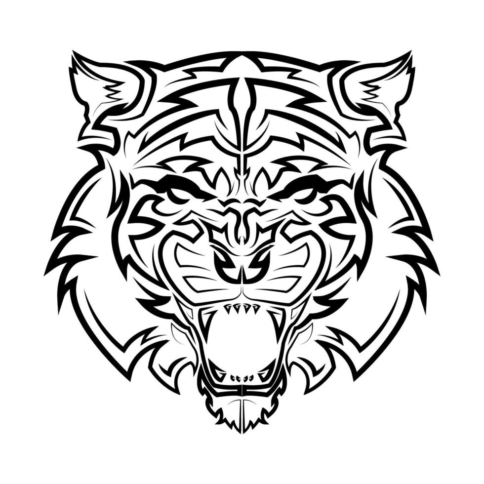 arte de línea en blanco y negro de la cabeza de tigre buen uso de símbolo icono de mascota avatar tatuaje diseño de camiseta logo o cualquier diseño vector