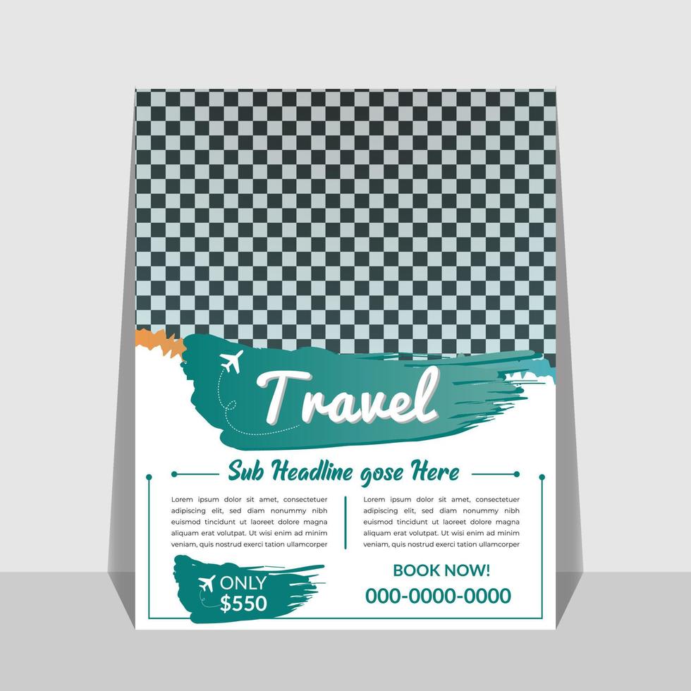 Travel business promotion poster banner template design for travelers in A4 size. Travelling, tourism, or summer holiday tour online marketing Traveling flyer. vector