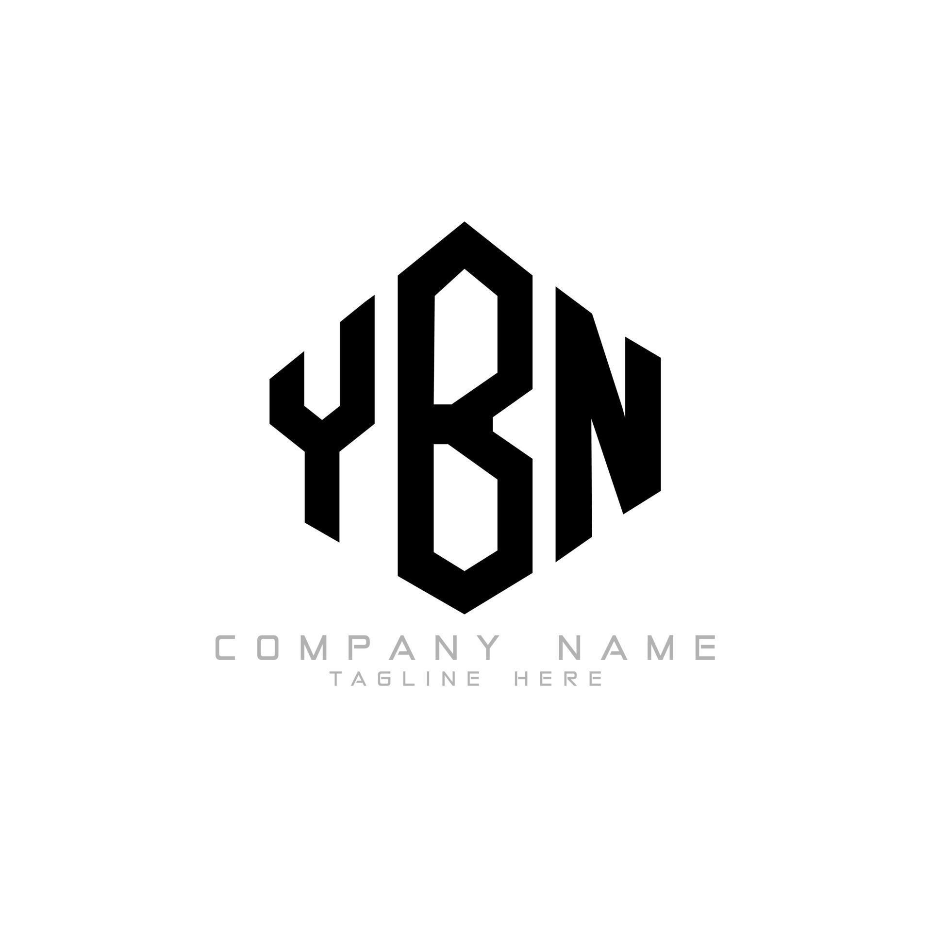 YBN letter logo design with polygon shape. YBN polygon and cube shape logo design. YBN hexagon