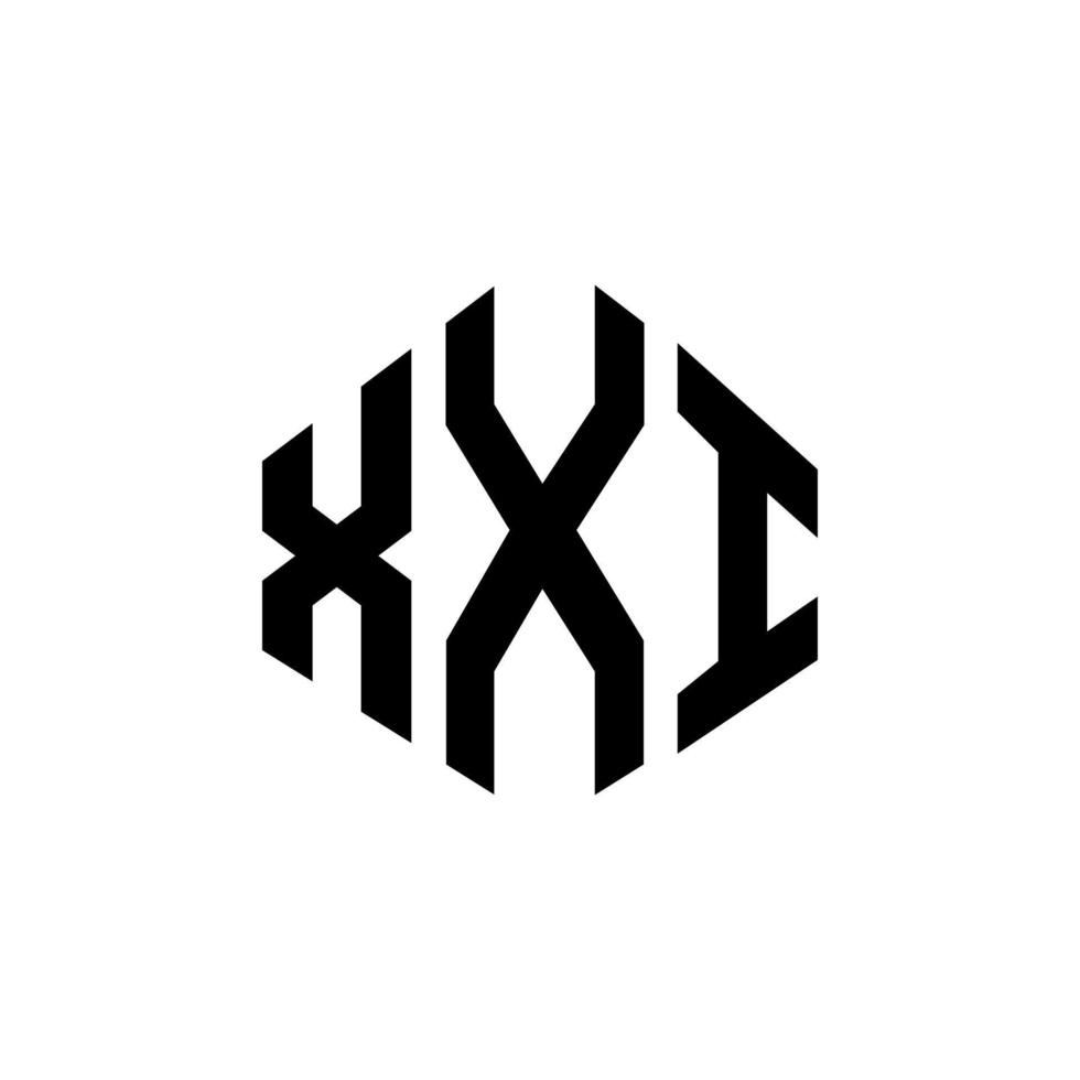 XXI letter logo design with polygon shape. XXI polygon and cube shape logo design. XXI hexagon vector logo template white and black colors. XXI monogram, business and real estate logo.