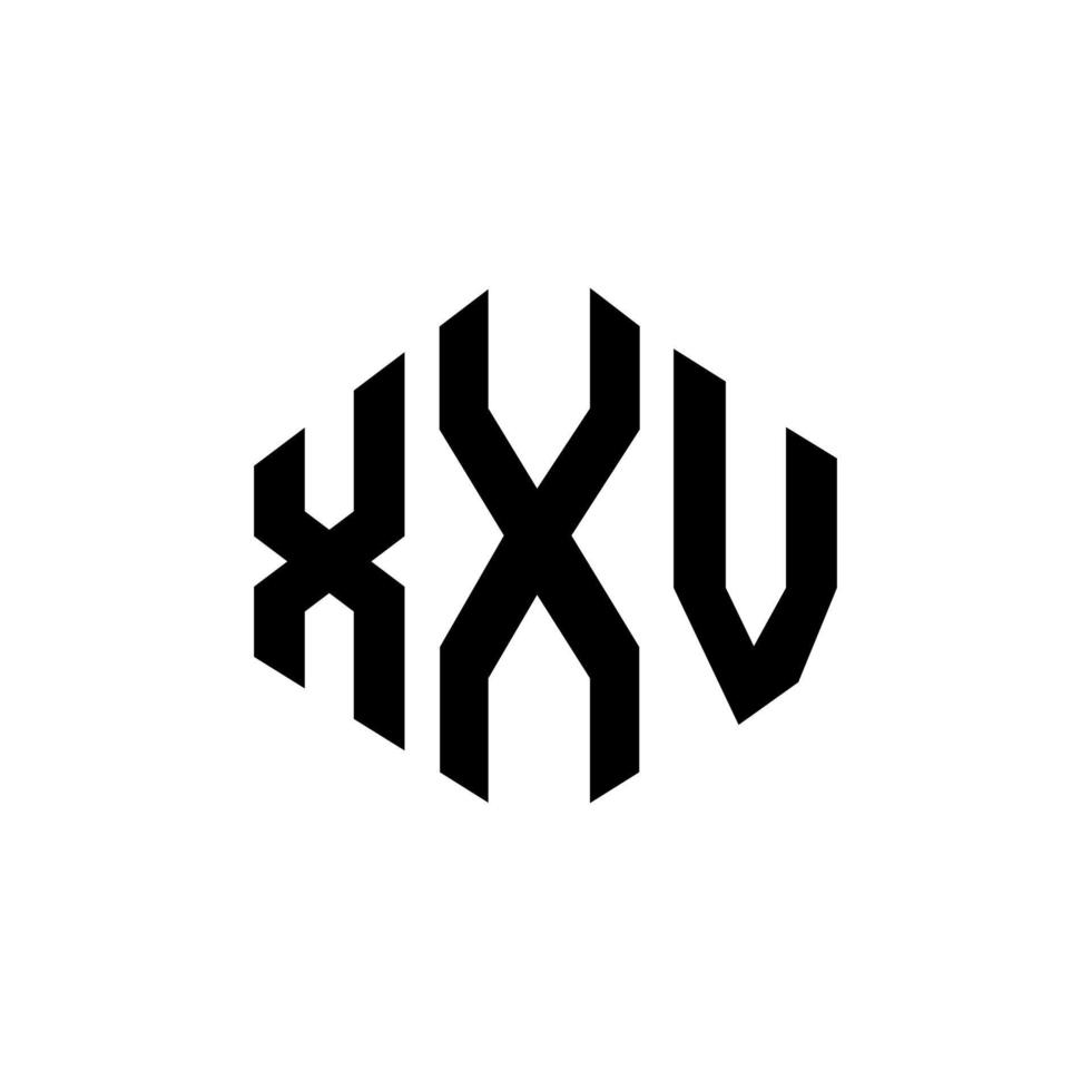Diseño de logotipo de letra xxv con forma de polígono. Diseño de logotipo en forma de cubo y polígono xxv. xxv hexágono vector logo plantilla colores blanco y negro. xxv monograma, logotipo comercial e inmobiliario.