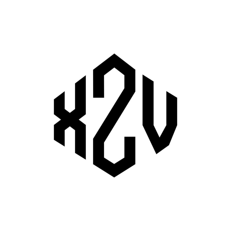 XZV letter logo design with polygon shape. XZV polygon and cube shape logo design. XZV hexagon vector logo template white and black colors. XZV monogram, business and real estate logo.
