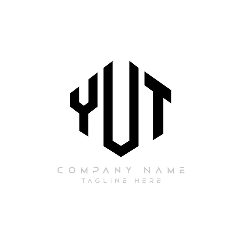 YUT letter logo design with polygon shape. YUT polygon and cube shape logo design. YUT hexagon vector logo template white and black colors. YUT monogram, business and real estate logo.