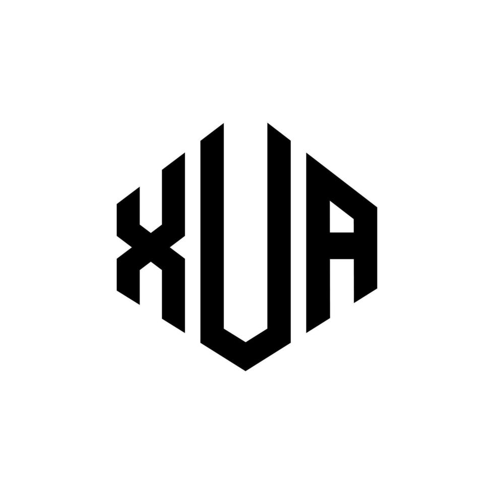 XUA letter logo design with polygon shape. XUA polygon and cube shape logo design. XUA hexagon vector logo template white and black colors. XUA monogram, business and real estate logo.