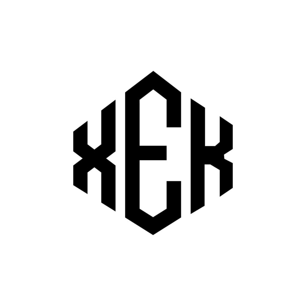 XEK letter logo design with polygon shape. XEK polygon and cube shape logo design. XEK hexagon vector logo template white and black colors. XEK monogram, business and real estate logo.