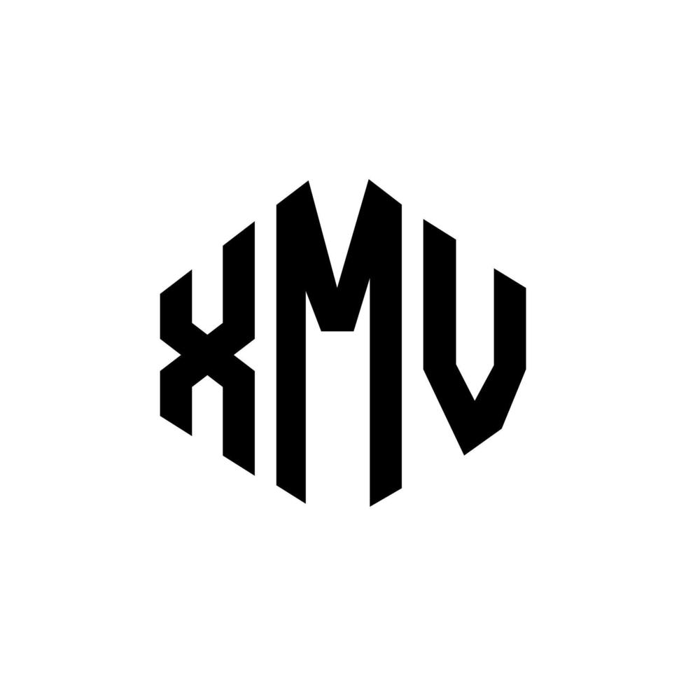 XMV letter logo design with polygon shape. XMV polygon and cube shape logo design. XMV hexagon vector logo template white and black colors. XMV monogram, business and real estate logo.