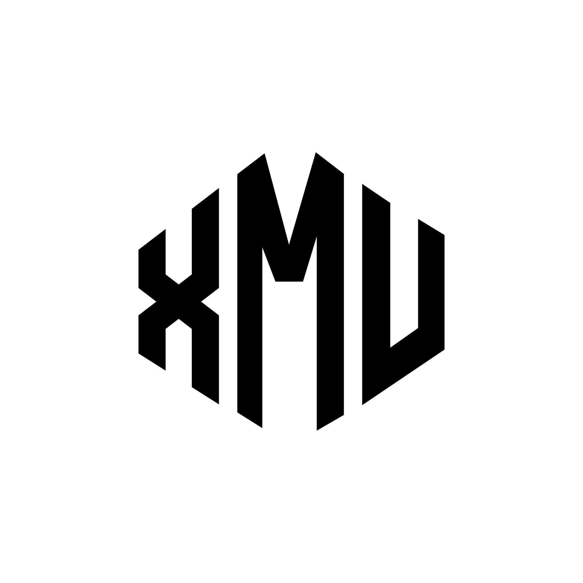 XMU letter logo design with polygon shape. XMU polygon and cube shape
