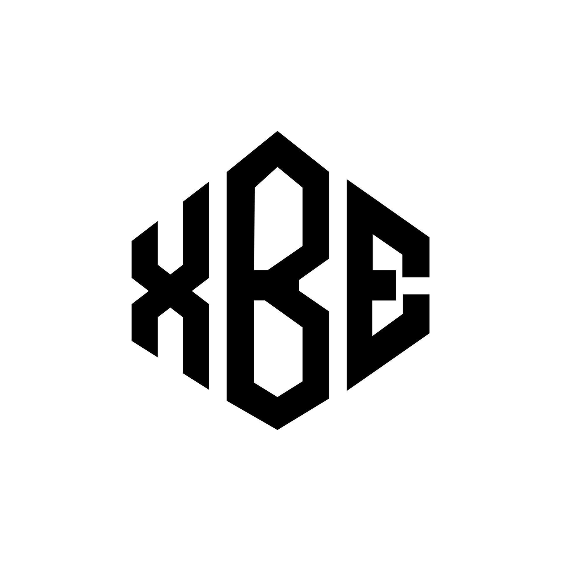 diseño de logotipo de letra xbe con forma de polígono. diseño de logotipo en forma de cubo y