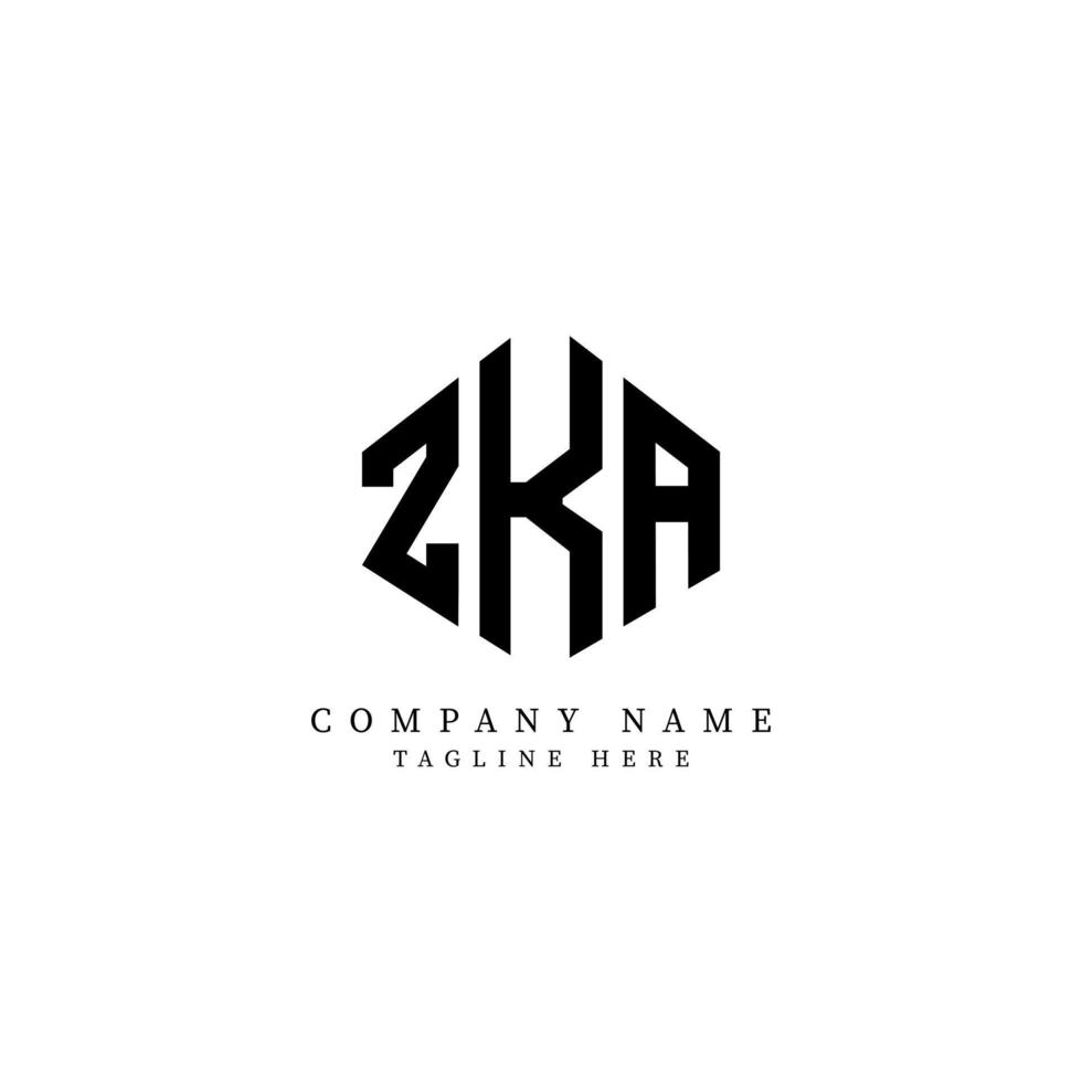 ZKA letter logo design with polygon shape. ZKA polygon and cube shape logo design. ZKA hexagon vector logo template white and black colors. ZKA monogram, business and real estate logo.