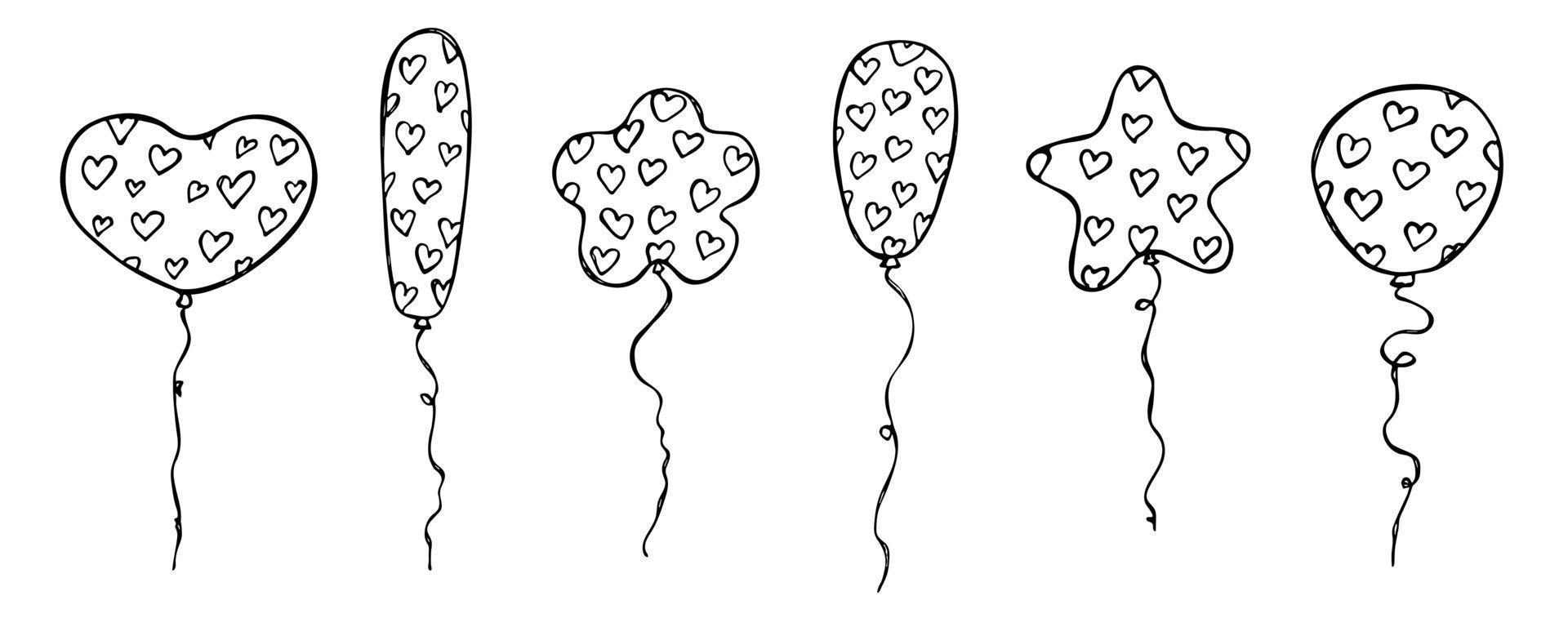 Hand drawn set of flying balloon illustration. Birthday party balloon doodle. Holiday clipart. vector