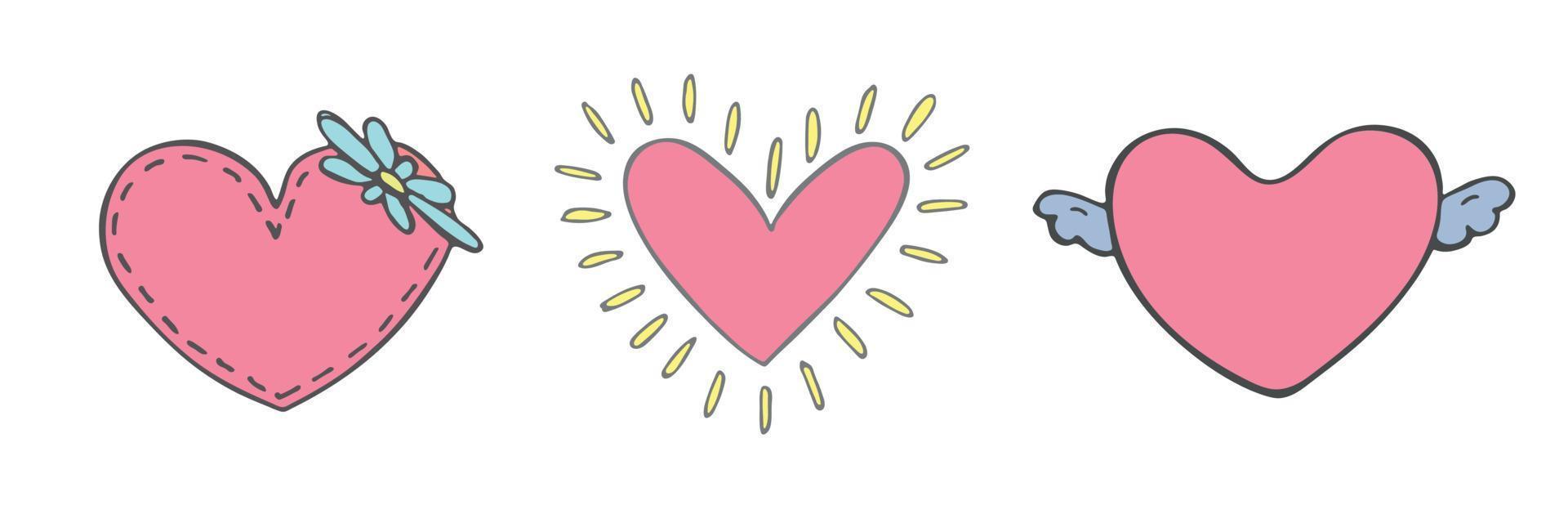 Set of simple hand drawn heart illustration. Cute valentine's day heart doodle. vector