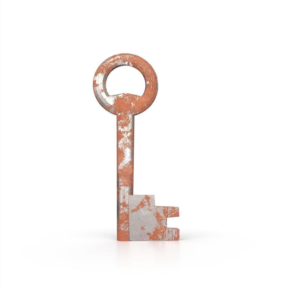 Old key isolated on white background photo