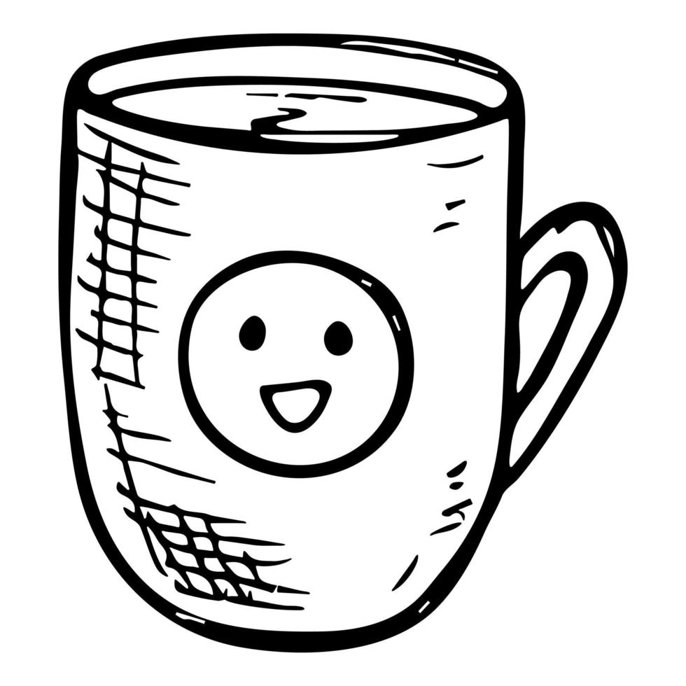 linda taza de té o ilustración de café. imágenes prediseñadas de taza simple. acogedor hogar garabato vector