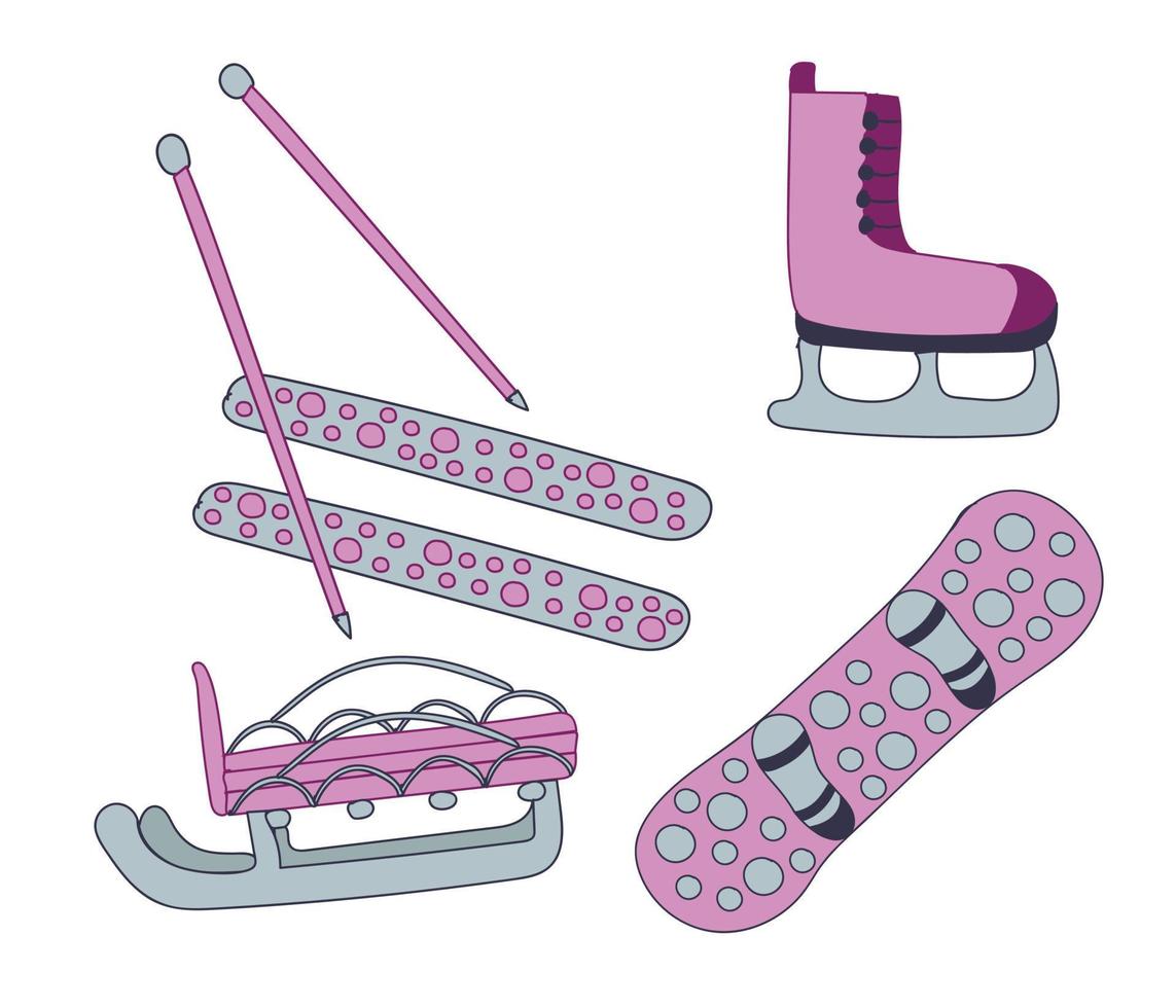 Winter sports doodles made in pleasant shades vector