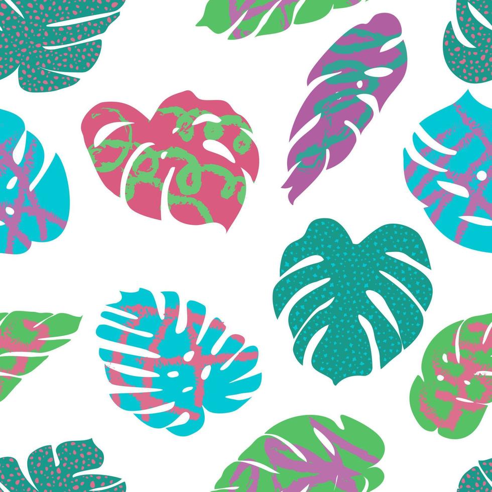 Seamless pattern of leaves  abstract monstera. Vector flat illustration