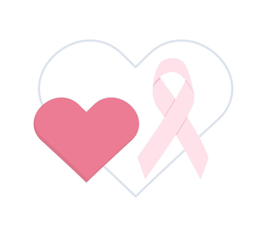 Breast cancer awareness poster. Pink ribbon and hearts. vector