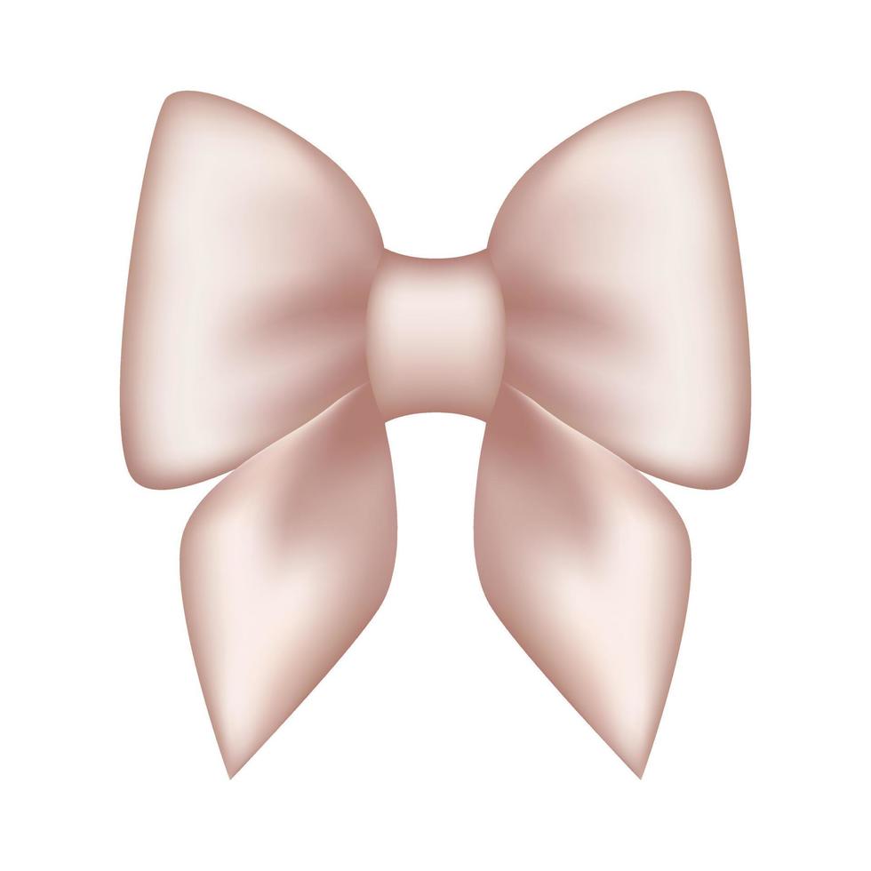 Rose gold bow made of satin ribbon, Vector isolated bow for the design of compositions, illustration.