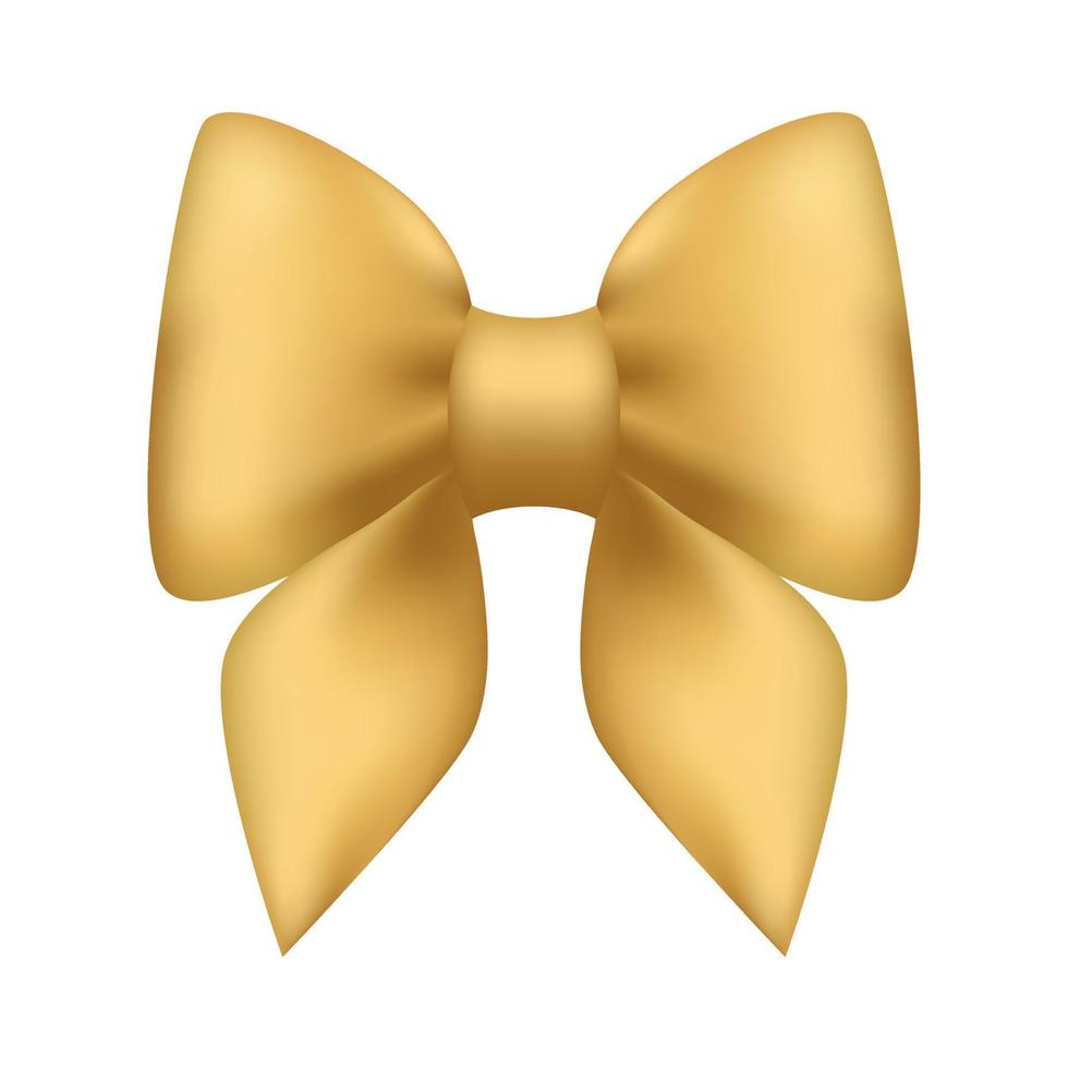 Golden bow made of satin ribbon, Vector isolated bow for the design of compositions, illustration.