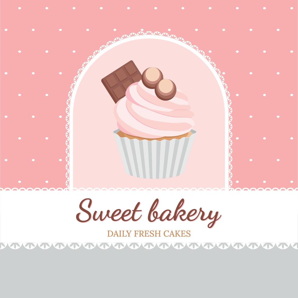 Cute poster with cupcake for bakery design vector