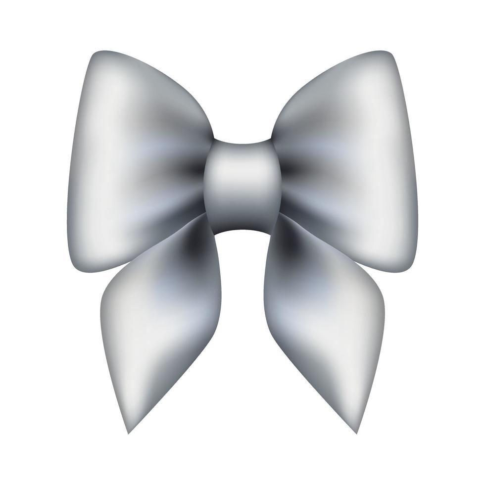 Silver bow made of satin ribbon, Vector isolated bow for the design of compositions, illustration.