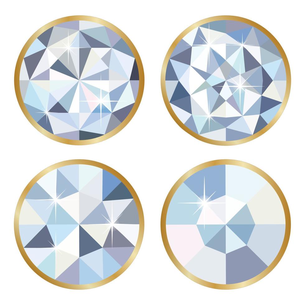 Round diamonds set in gold frame. vector