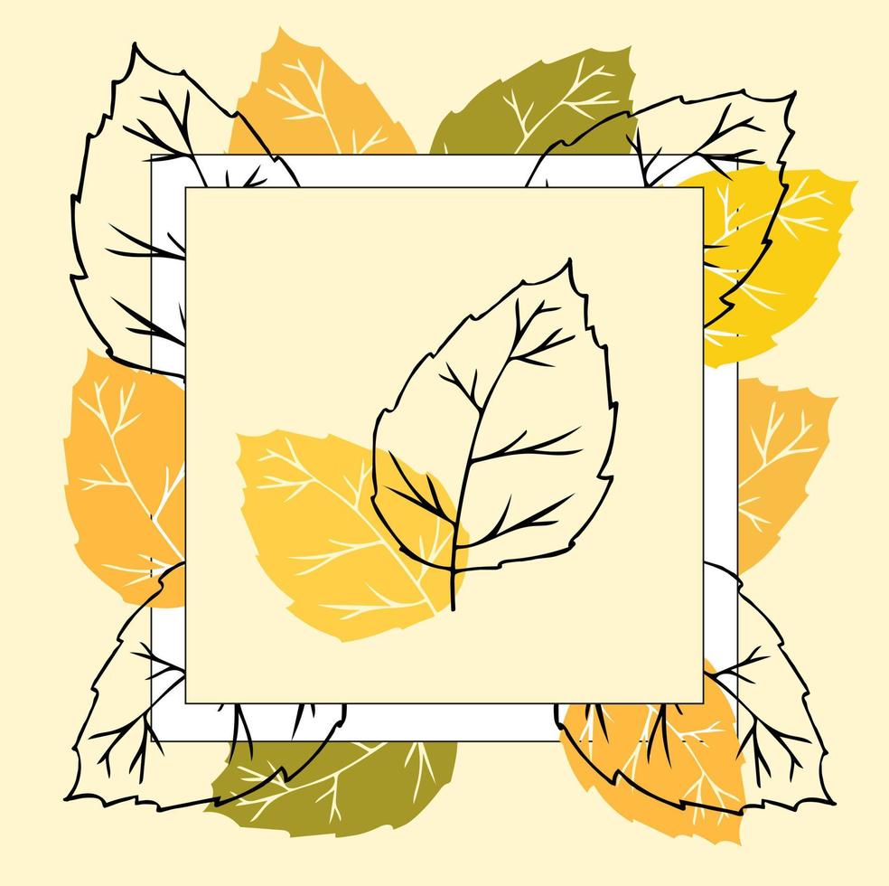 Square template with birch leaves. For autumn design, announcements, greeting cards, posters, advertisement. vector