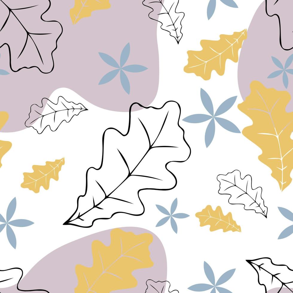 Seamless pattern with autumn oak leaves on white background for wallpapers, textiles, papers, fabrics, web pages. Leaf ornament, vintage style. vector