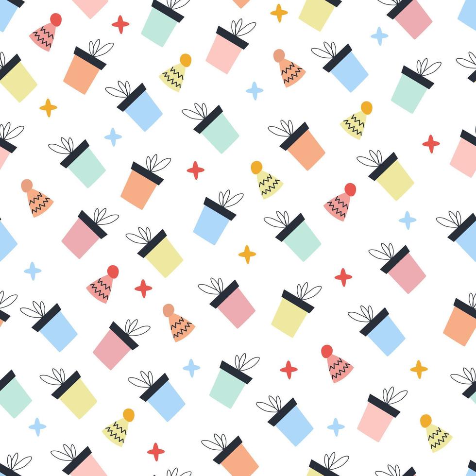 Giftboxes seamless pattern. Background for wallpapers, textiles, papers, fabrics, web pages. vector