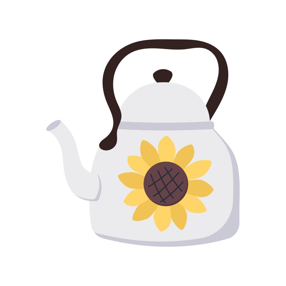 Teapot icon. Flat illustration. Kettle with sunflower isolated on white background. vector