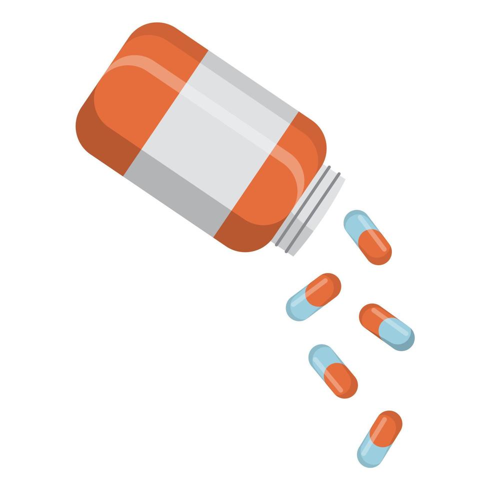 Pills capsules in bottle. Vector illustration. Flat style.