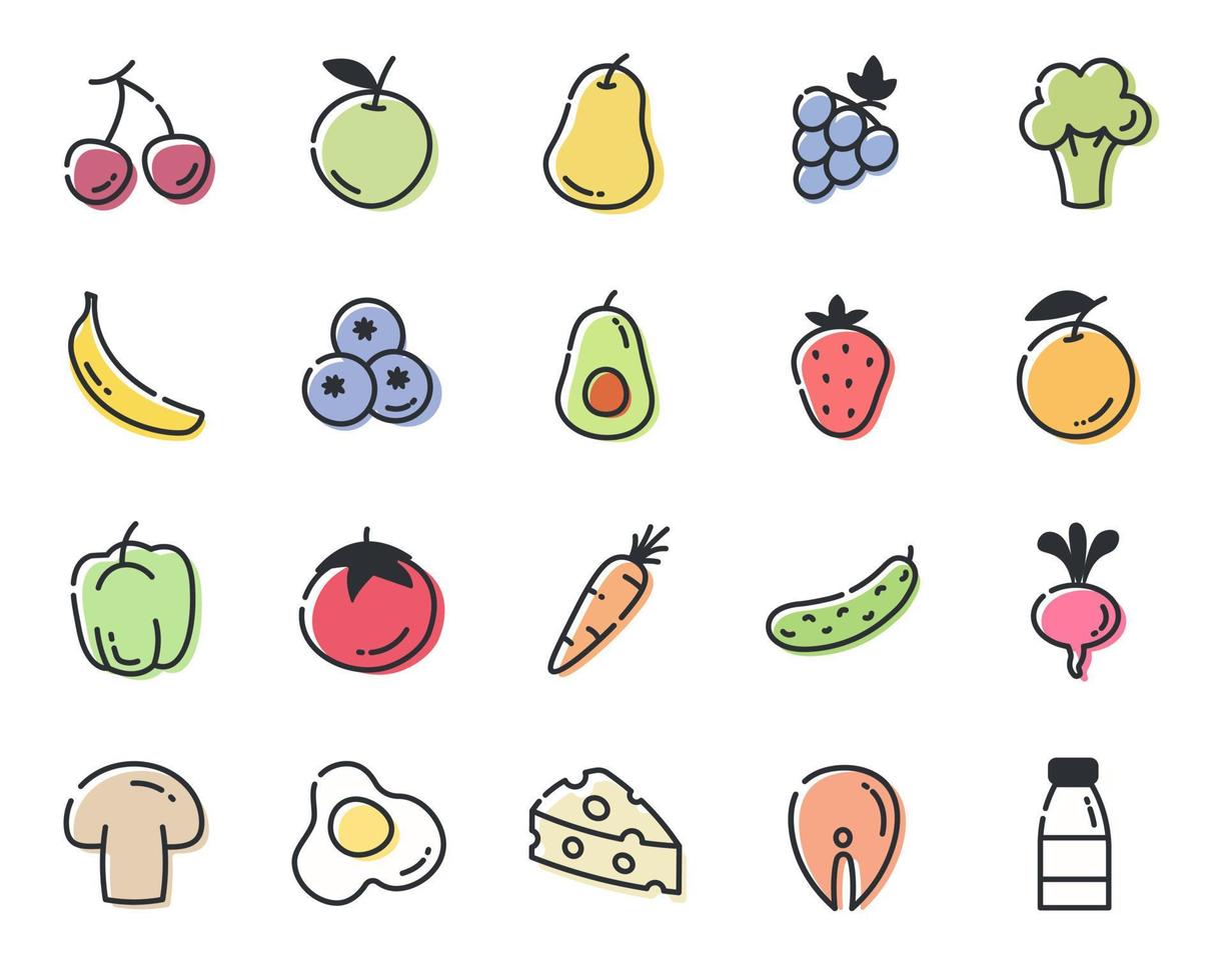 lindo conjunto de iconos de comida. diseño de arte lineal. vector