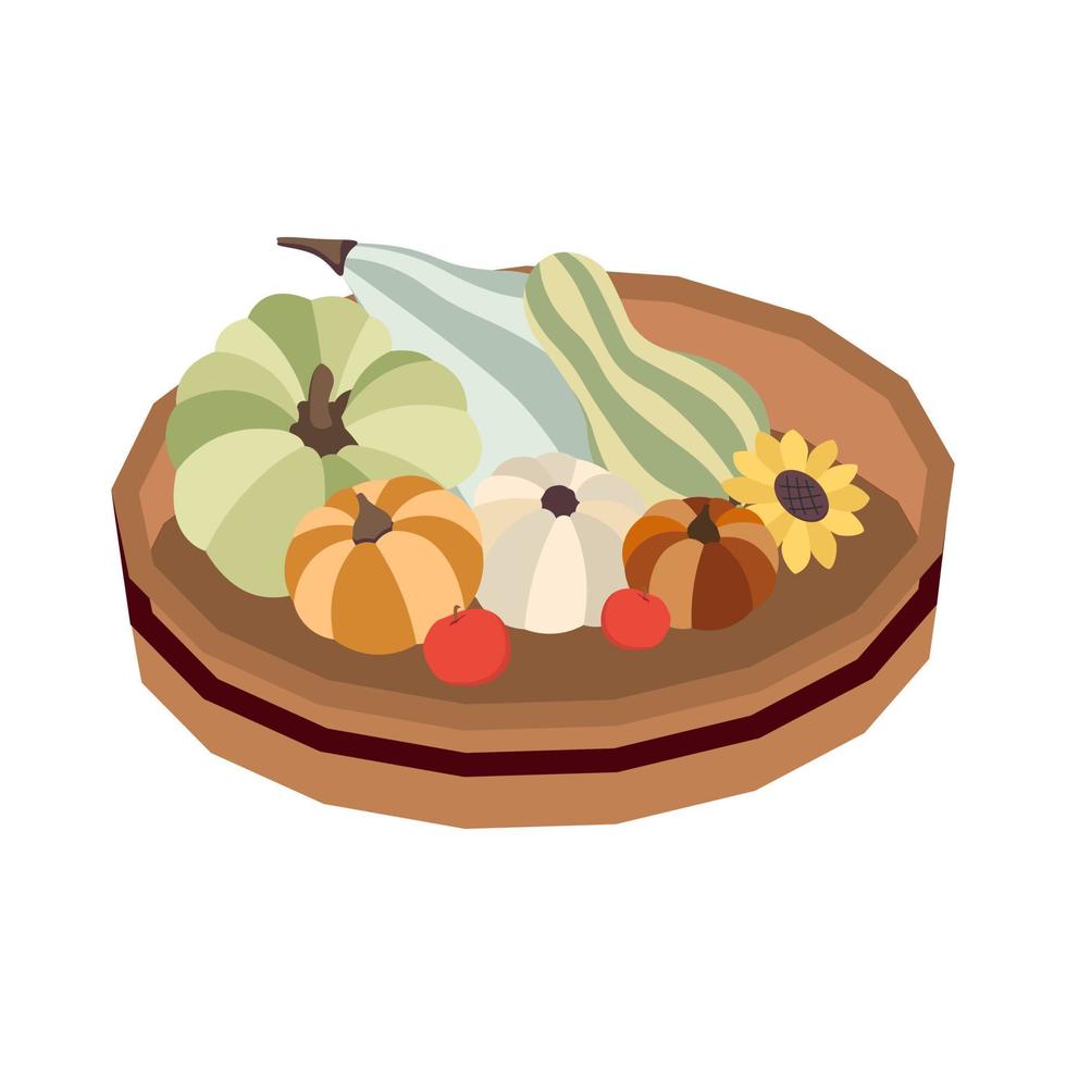 Autumn concept for Harvest festival or Thanksgiving Day. Pumkins with sunflowers and leaves. Background for posters, web, banners, flyers, postcards vector