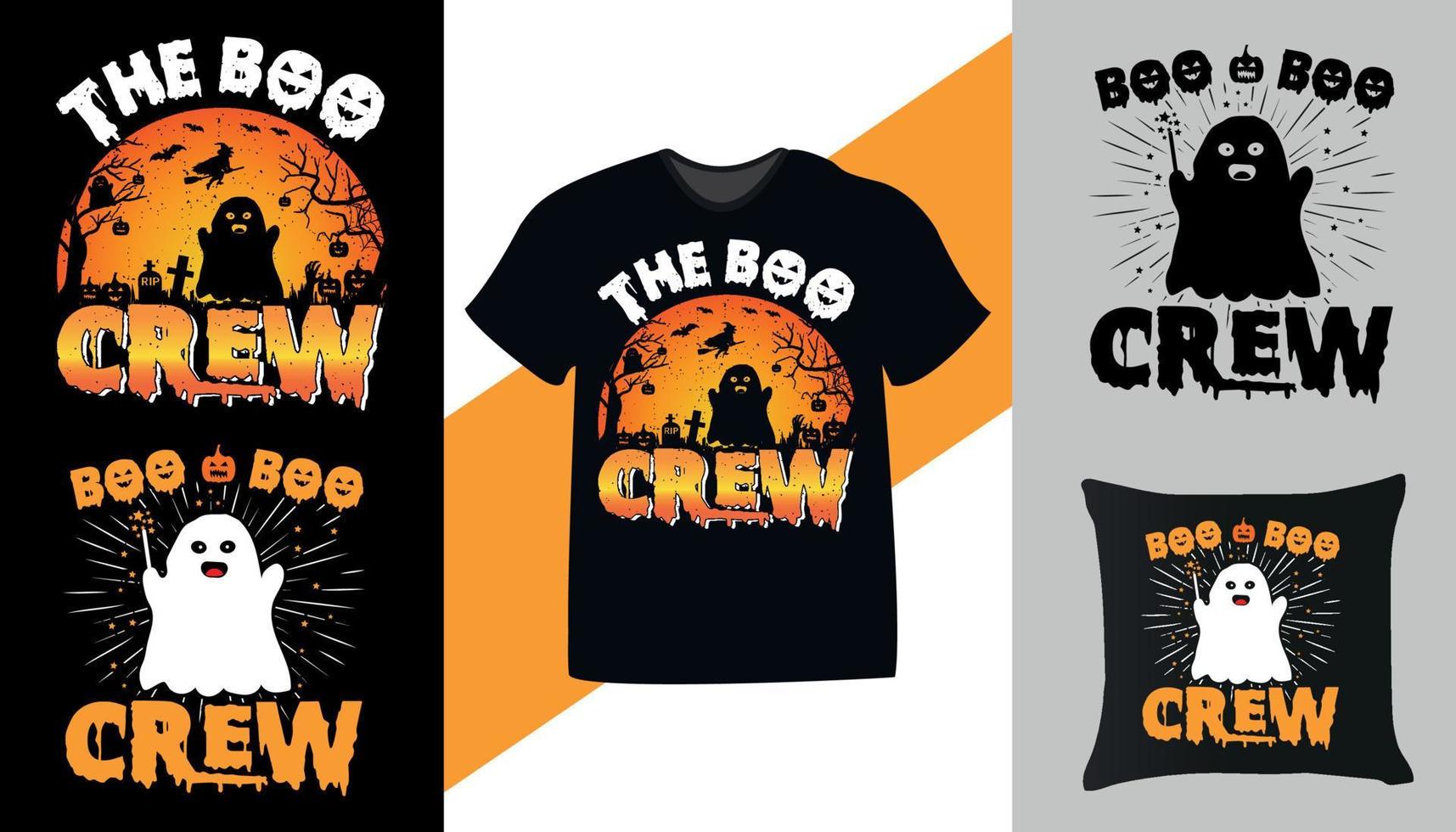diseño de camisetas de halloween de la tripulación boo. también para tazas, bolsos, sombreros, tarjetas, pegatinas, estampados y mercadería vector