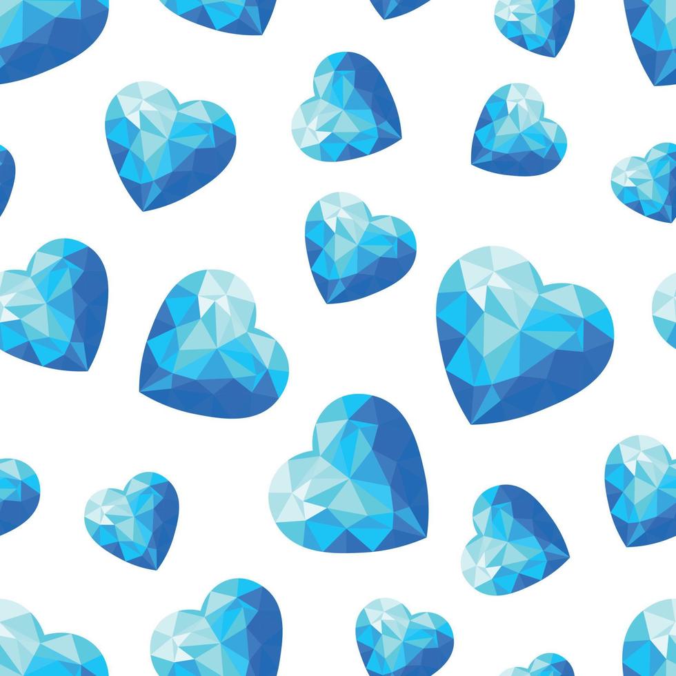 Blue crystal hearts seamless pattern. Background for wallpapers, gift boxes, textiles, papers, fabrics, web pages. vector