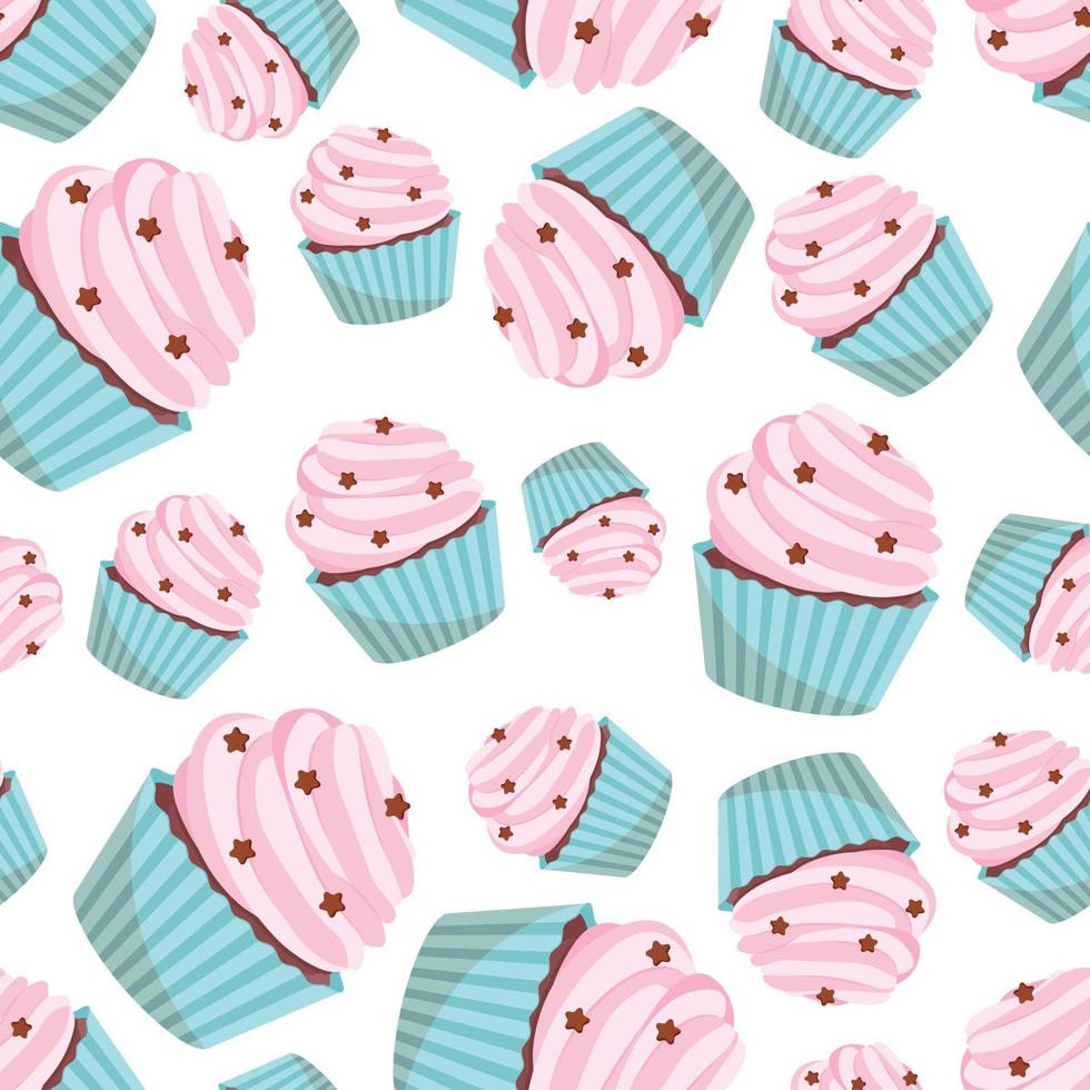 Cupcake seamless pattern with chocolate stars. Background for gift boxes, wrapping paper, wallpapers, textiles, papers, fabrics, web pages vector