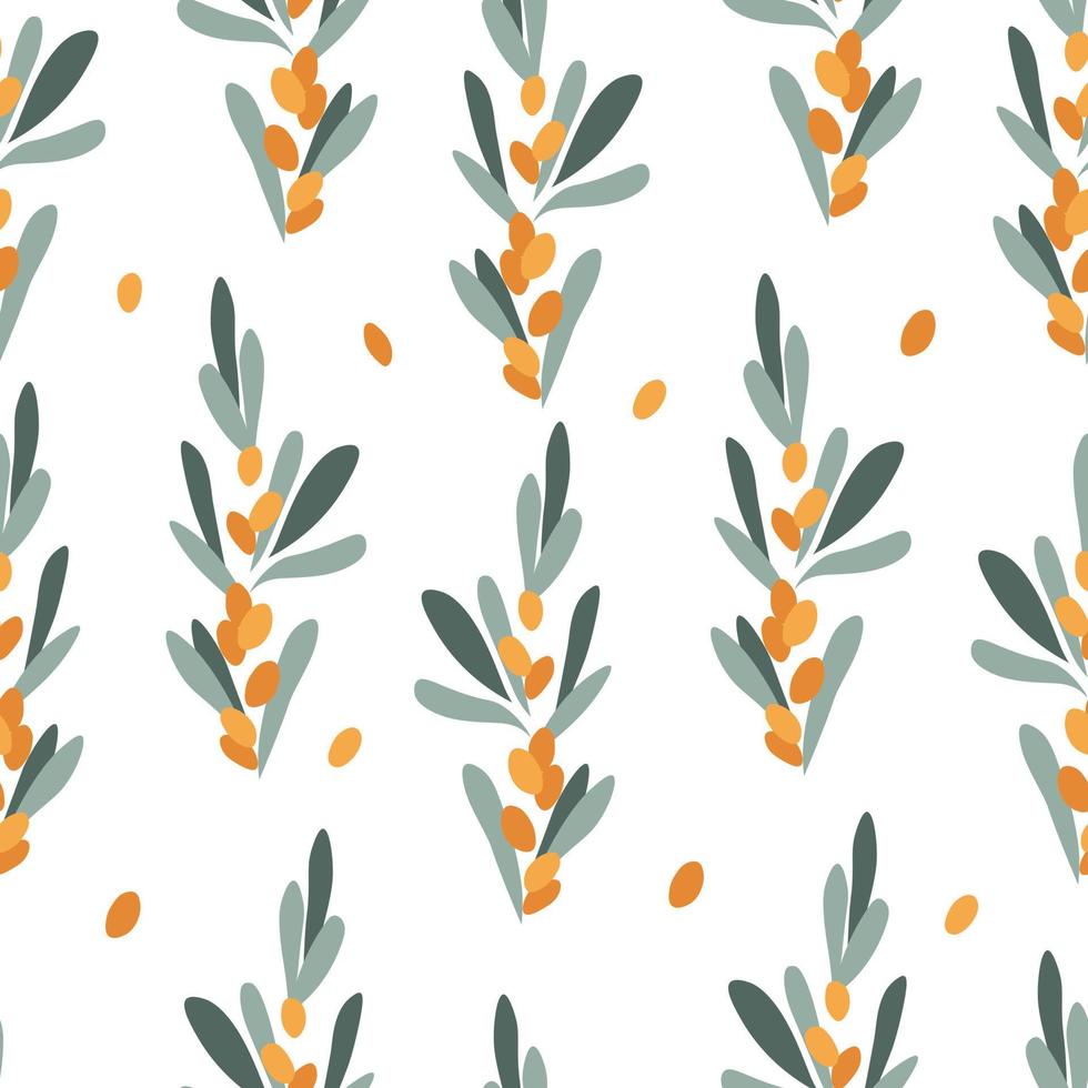 Sea buckthorn branches with berries seamless pattern. Background for wallpapers, textiles, papers, fabrics, web pages. vector