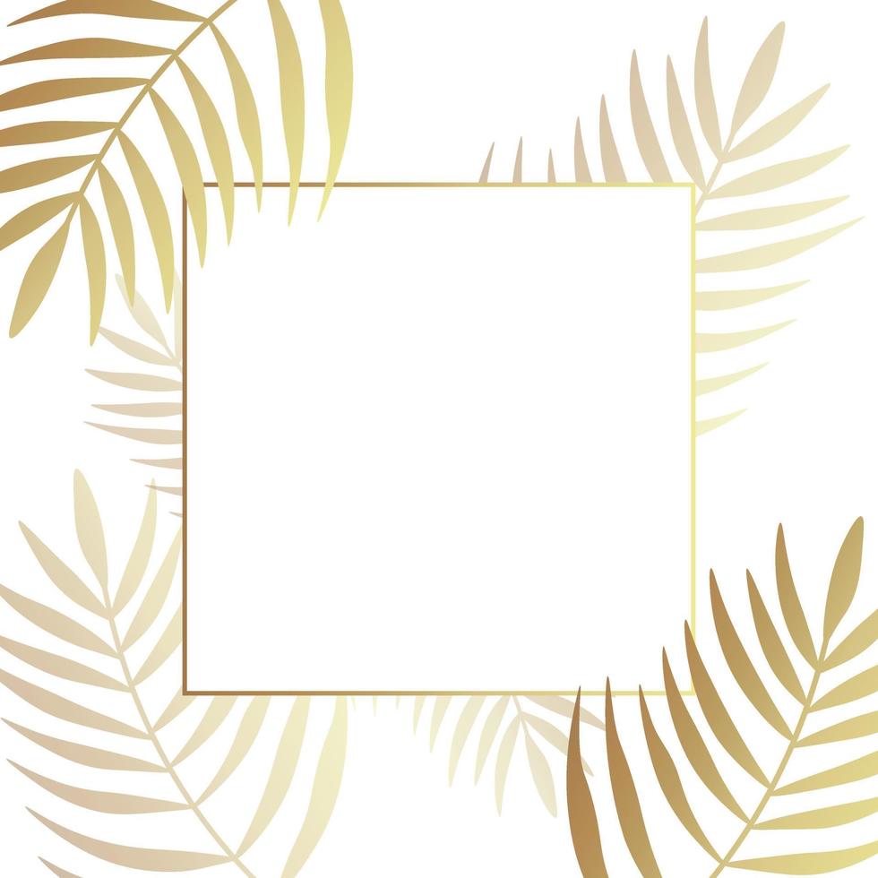 Modern gold tropical leaves abstract frame. vector