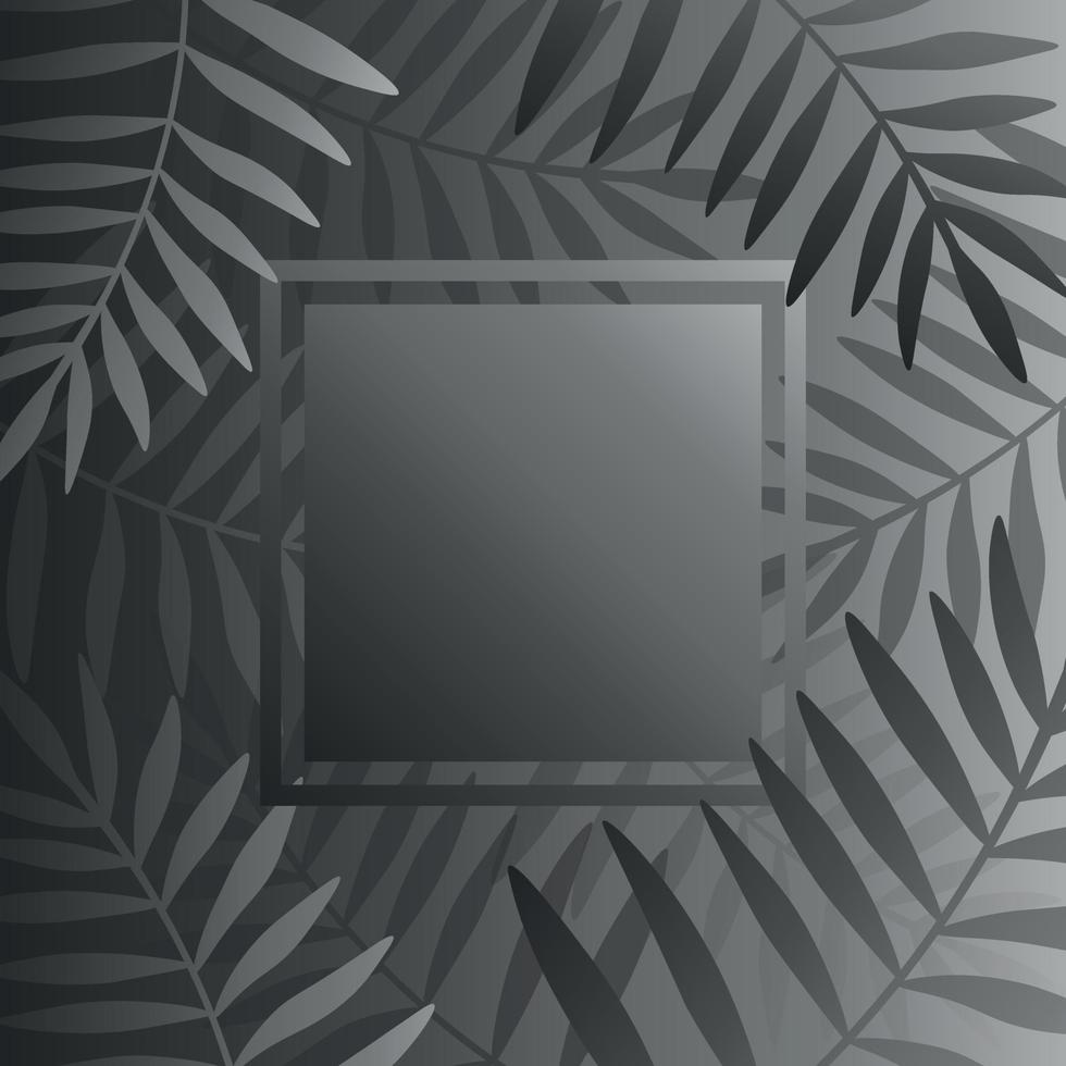 Modern tropical leaves abstract frame on black gradient background. vector