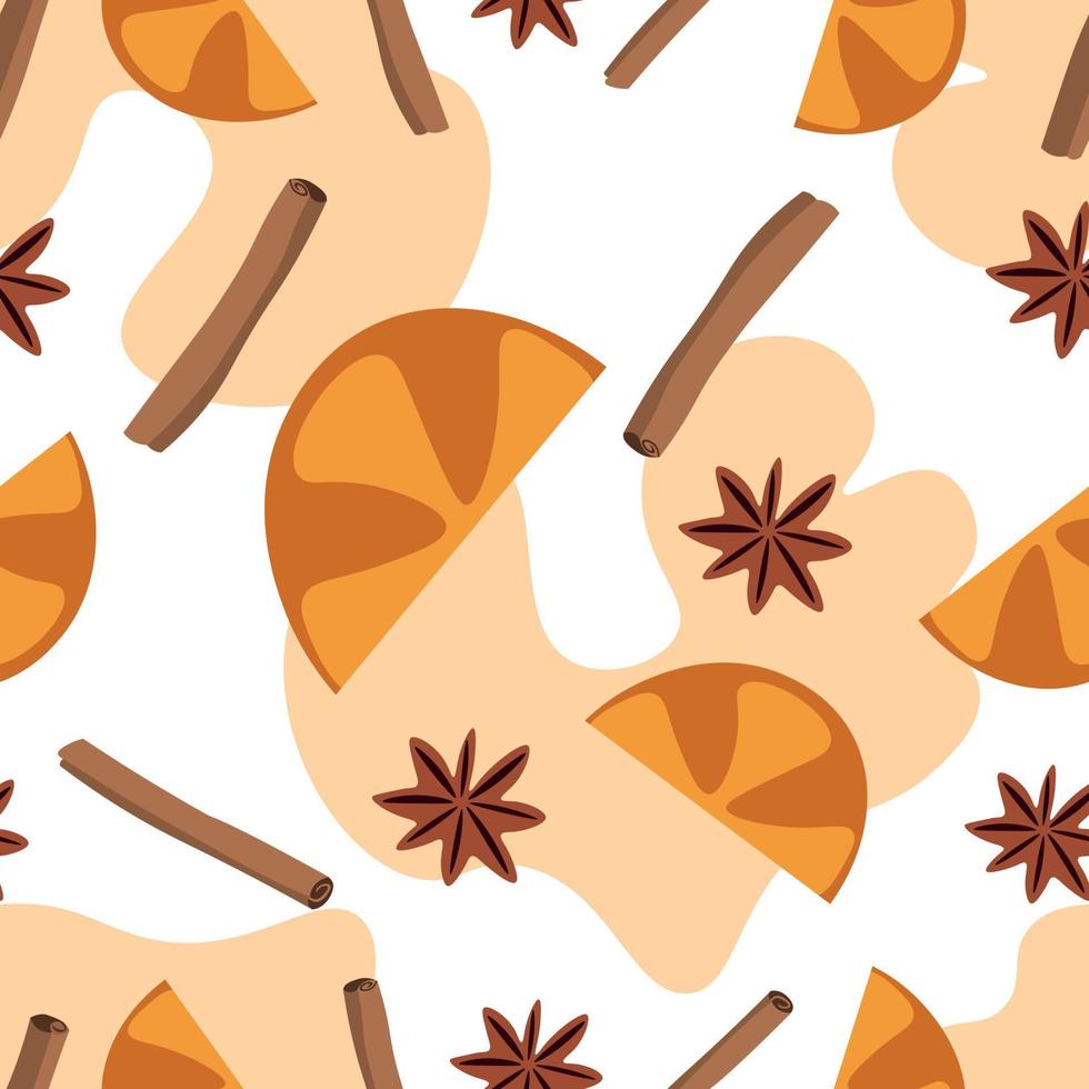 Orange and spices seamless pattern. Background for wallpapers, textiles, papers, fabrics, web pages. Food ornament, vintage style. vector