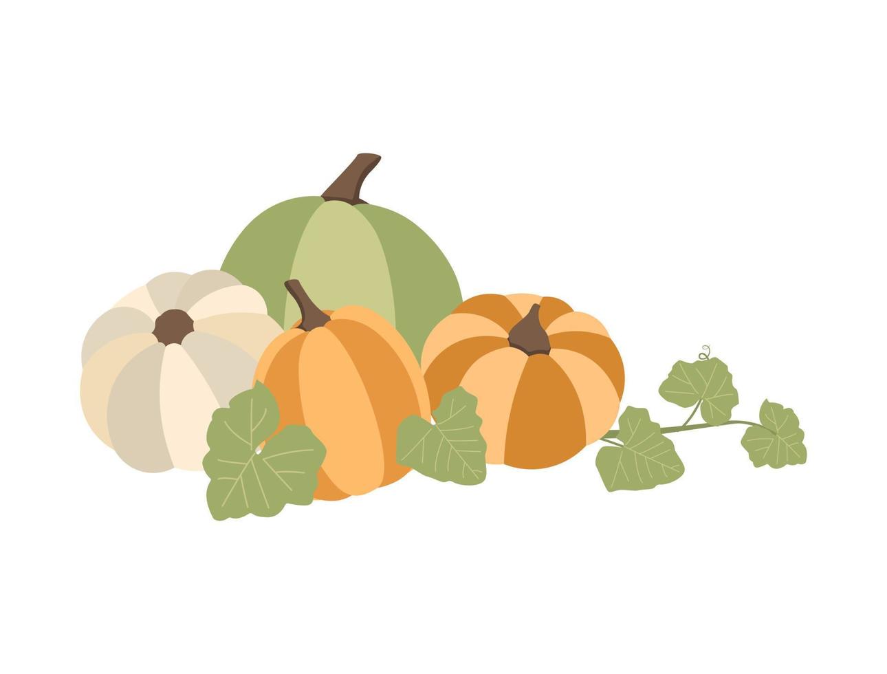 Autumn concept for Harvest festival or Thanksgiving Day. Pumkins with leaves. Background for posterw, web, banners, flyers vector
