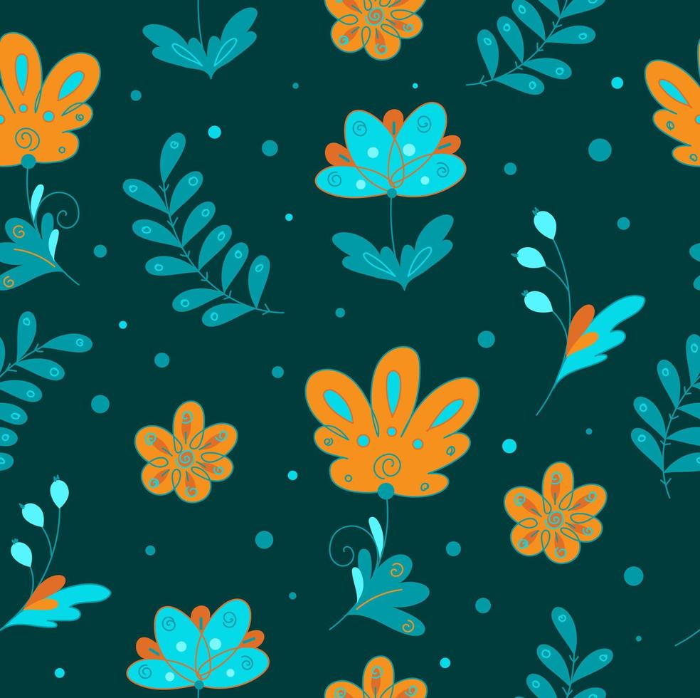 Dark pattern with doodle flowers vector