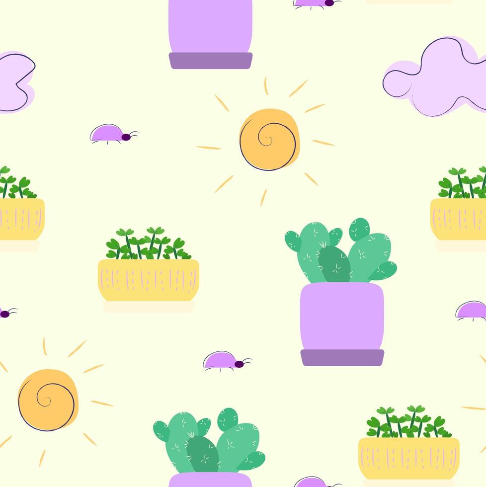 Pattern with pots and sun vector