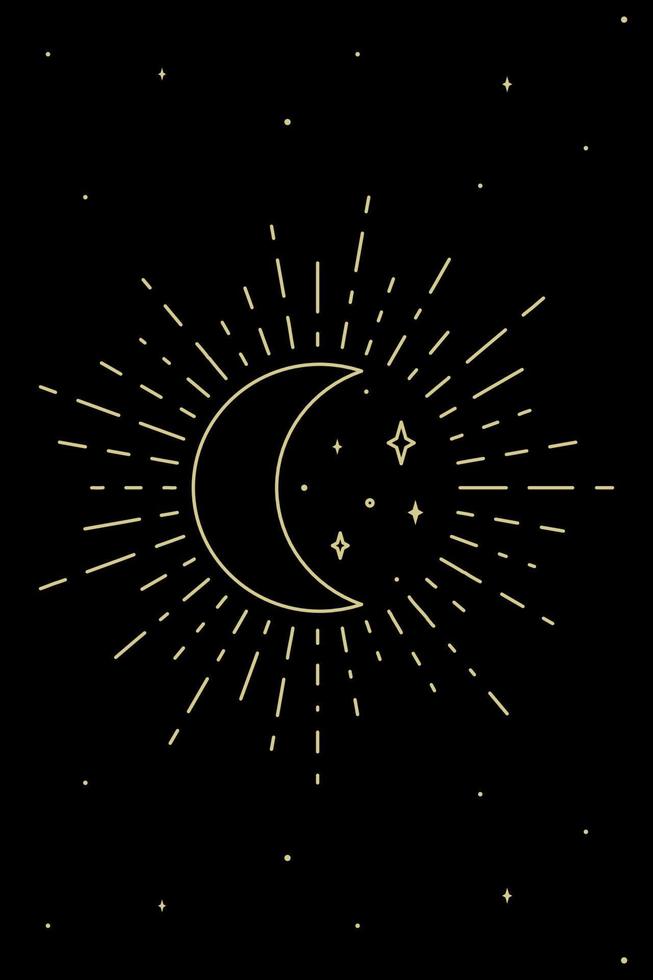 Sun and moon astronomical icon. Alchemy sign. Black and gold lines art isolated. Tattoo design. Vector illustration