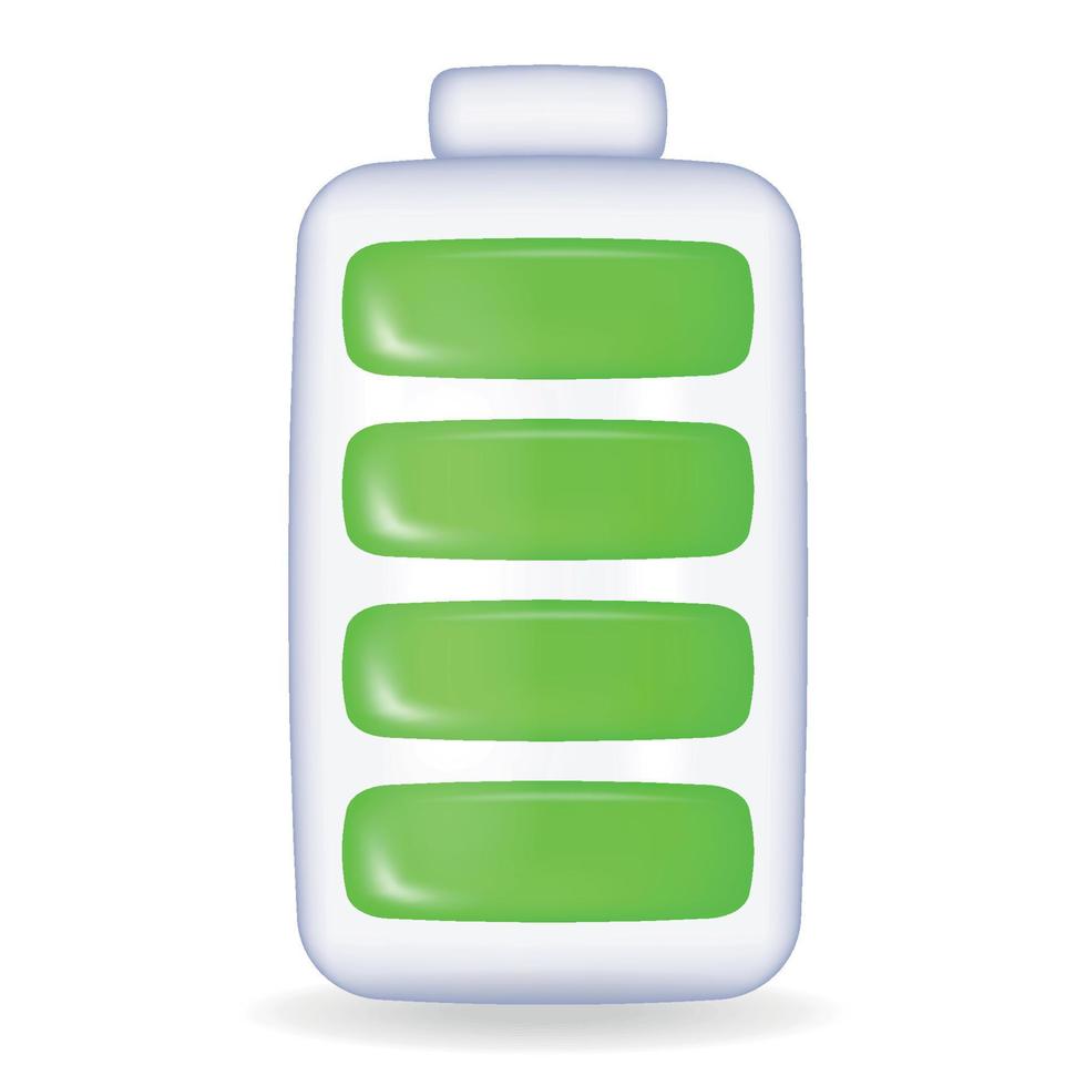batería vectorial, carga verde completa. ilustración de batería 3d de vidrio sobre fondo blanco vector