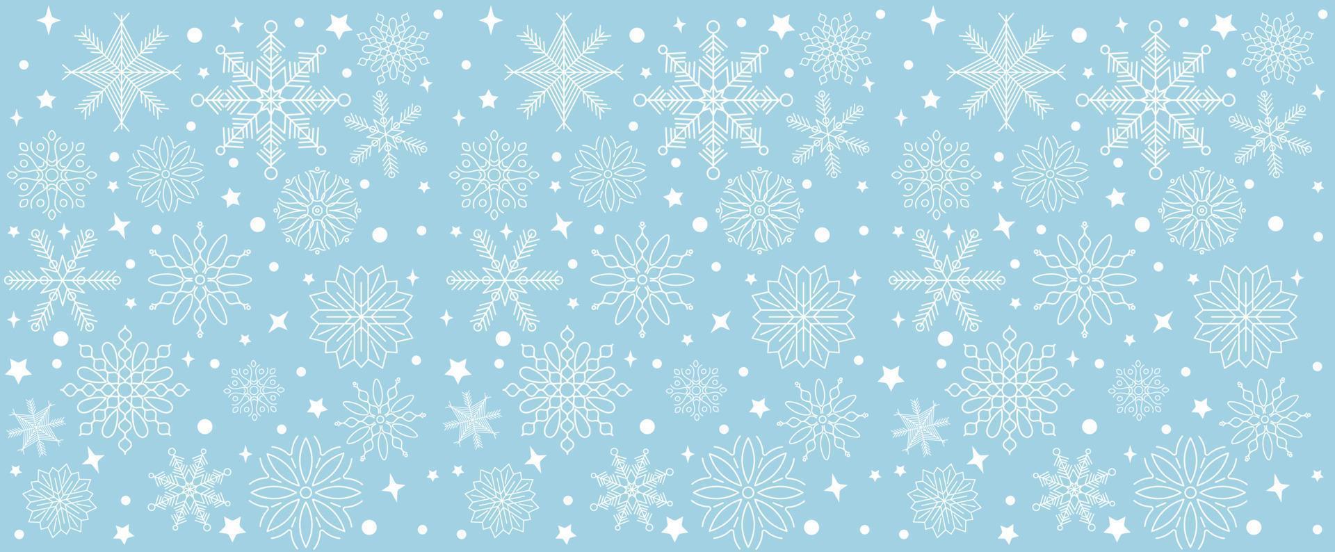 Seamless snowflake pattern. White snow on blue background. Vector illustration