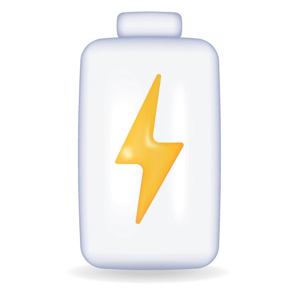 Vector battery charge. Glass 3d power battery illustration on white background