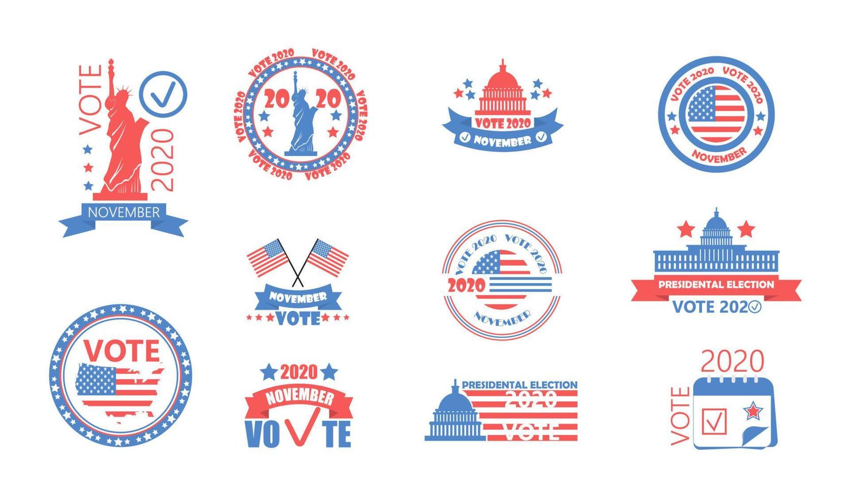 2020 elecciones presidenciales de los estados unidos de américa el 3 de noviembre. campaña electoral, agitación, reelección llamando banner set vector, flyer. votar 2020 vector