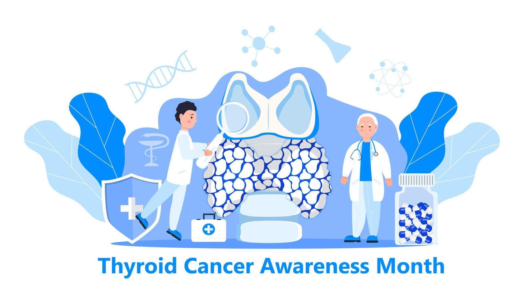 Thyroid cancer awareness month illustration. Hypothyroidism concept vector for app, web.