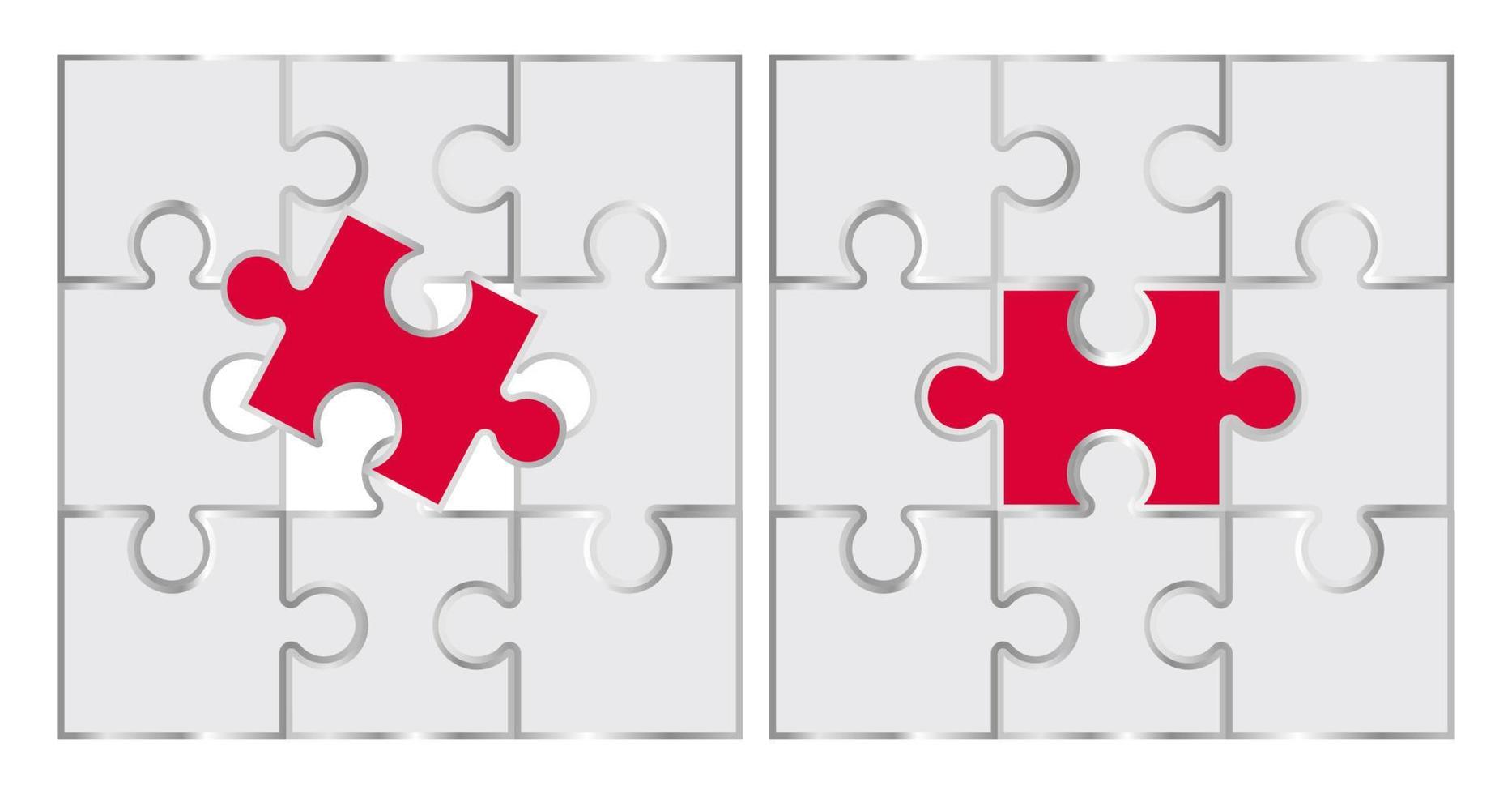 rompecabezas blanco con pieza roja en el medio. concepto de negocio. diseño gráfico. vector