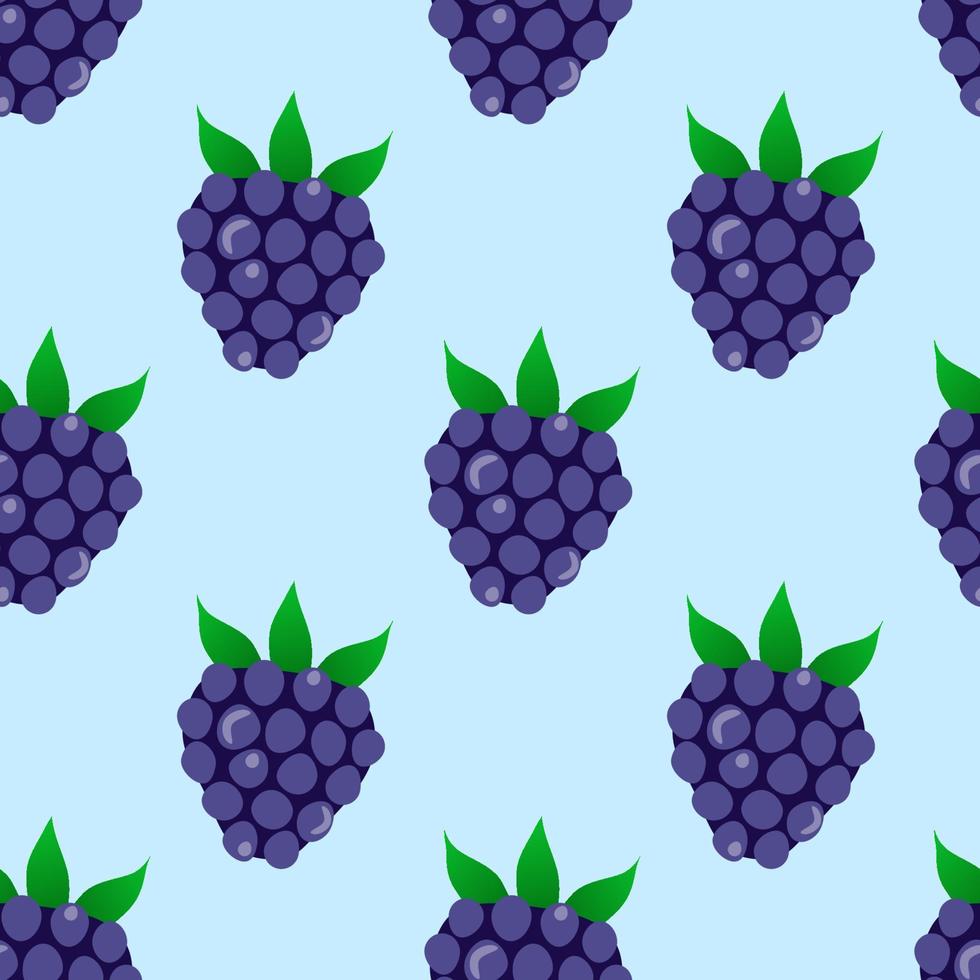 Blackberry seamless pattern on the blue background. Summer graphic endless ornament. vector